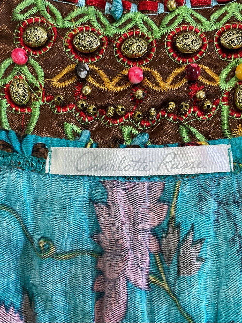 Charlotte Russe Turquoise Embroidered Beaded Tank Top - Picture 6 of 12